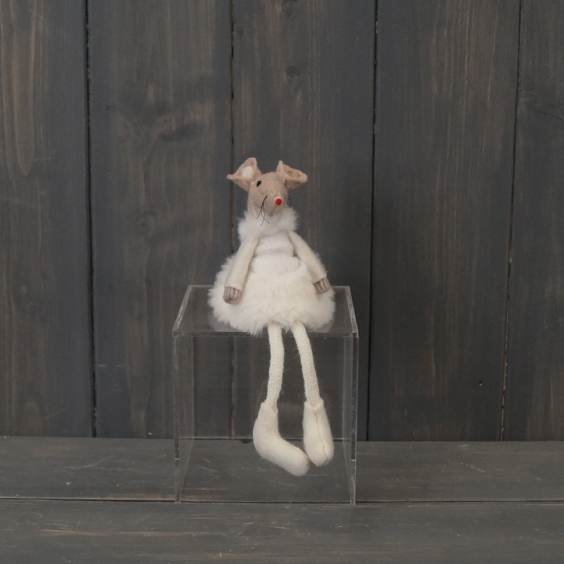 White Fabric Mouse with Skirt (15cm) detail page